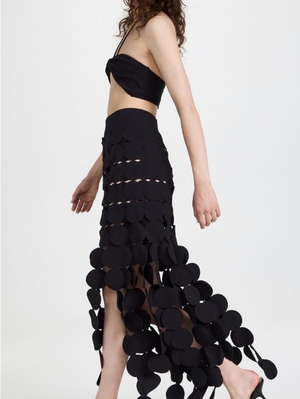 A.W.A.K.E Mode Black Circle-Detail Midi Skirt - Picture 3 of 8
